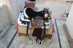 Western Leather Show saddle with silver corner and conchos all size