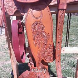 Western Natural Leather Hand Tooled/carved Xmen Teen Titans Inspired Saddle