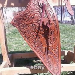 Western Natural Leather Hand Tooled/carved Xmen Teen Titans Inspired Saddle