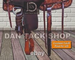 Western Ranch Horse Saddle Premium Leather Handmade with Tack Set Free shipping