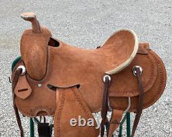 Western Ranch Rough Out Saddle with Leather Seat Cowboy Riding Tack 14 to 17
