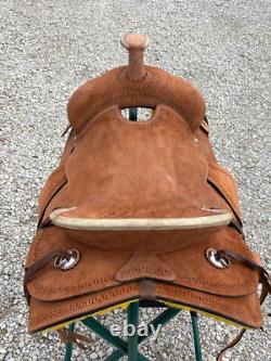 Western Ranch Rough Out Saddle with Leather Seat Cowboy Riding Tack 14 to 17