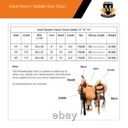Western Ranch Saddle with Leather Seat & Stirrups Durable Cowboy Riding Tack