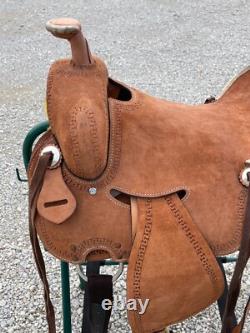 Western Ranch Saddle with Leather Seat & Stirrups Durable Cowboy Riding Tack
