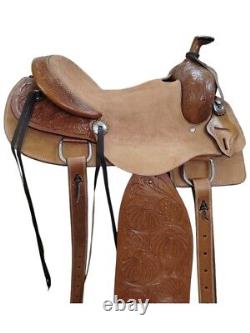 Western Reining Saddle Hard Seat With Light Brown Carbin Work On Leather 15 16