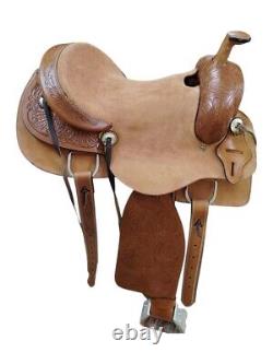 Western Reining Saddle Hard Seat With Light Brown Carbin Work On Leather 15 16