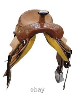 Western Reining Saddle Hard Seat With Light Brown Carbin Work On Leather 15 16