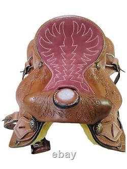 Western Reining Saddle Y Shape On Brown High Quality Leather Size 15 16