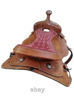 Western Reining Saddle Y Shape On Brown High Quality Leather Size 15 16