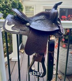 Western Saddle, 14? , Fully Tooled With Silver Accents And Suede Seat