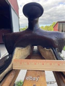 Western Saddle, 14? , Fully Tooled With Silver Accents And Suede Seat
