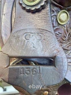 Western Saddle, 14? , Fully Tooled With Silver Accents And Suede Seat