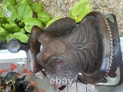Western Saddle, 14? , Fully Tooled With Silver Accents And Suede Seat