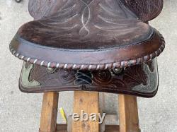 Western Saddle, 14? , Fully Tooled With Silver Accents And Suede Seat