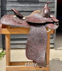 Western Saddle, 15? , Fully Tooled With Silver Accents And Suede Seat