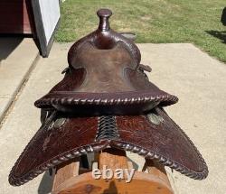 Western Saddle, 15? , Fully Tooled With Silver Accents And Suede Seat