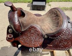 Western Saddle, 15? , Fully Tooled With Silver Accents And Suede Seat