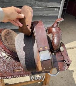 Western Saddle, 15? , Fully Tooled With Silver Accents And Suede Seat
