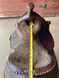 Western Saddle, 15? , Fully Tooled With Silver Accents And Suede Seat