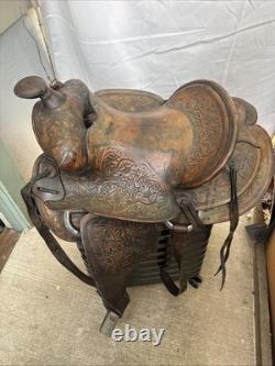 Western Saddle 15 Imprinted Leather Used