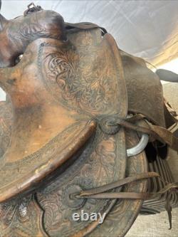 Western Saddle 15 Imprinted Leather Used