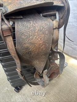 Western Saddle 15 Imprinted Leather Used