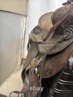 Western Saddle 15 Imprinted Leather Used