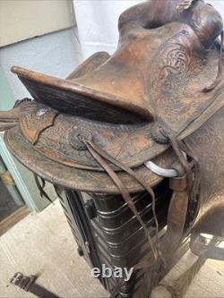Western Saddle 15 Imprinted Leather Used