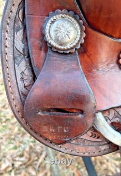 Western Saddle 15-Inch Seat Pleasure Trail Riding Horse Fancy Tooled Leather VGC