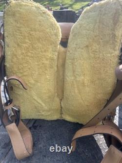 Western Saddle 16 Brown Leather Floral Black Suede Seat Stirrups Silver Accents