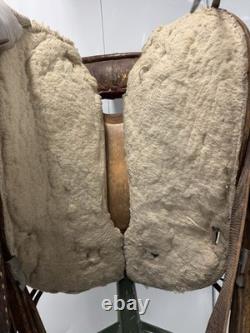 Western Saddle 16 Seat Vintage Tooled Leather Brown with Stirrups & Cinch