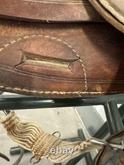 Western Saddle 16 Seat Vintage Tooled Leather Brown with Stirrups & Cinch