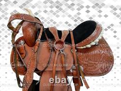 Western Saddle Barrel Racing Pleasure Used Trail Tooled Leather Tack 15 16 17 18