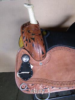 Western Saddle Barrel Racing Trail Horse Pleasure Floral Tooled Leather Size 16