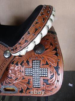 Western Saddle Barrel Racing Trail Horse Pleasure Floral Tooled Leather Size 16