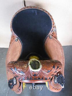 Western Saddle Barrel Racing Trail Horse Pleasure Floral Tooled Leather Size 16