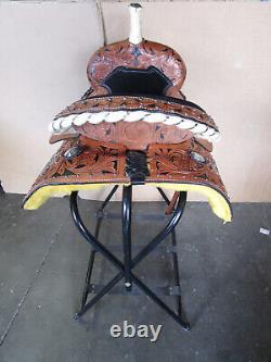 Western Saddle Barrel Racing Trail Horse Pleasure Floral Tooled Leather Size 16