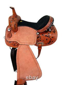 FLORAL TOOLED PAINTED WESTERN SADDLE FENDERS USED LEATHER TRAIL BARREL ROPING 