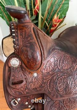 Western Saddle Champion Turf Equitation 15.5 Hand Tooled & Saddle Bag Excellent