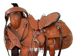 Western Saddle Hard Seat Pleasure Trail Tooled Leather Tack Set 15 16 17 18