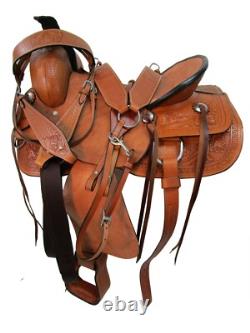 Western Saddle Hard Seat Pleasure Trail Tooled Leather Tack Set 15 16 17 18