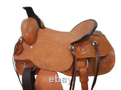 Western Saddle Hard Seat Pleasure Trail Tooled Leather Tack Set 15 16 17 18
