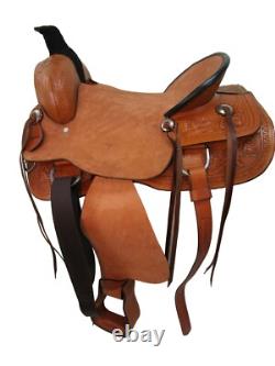 Western Saddle Hard Seat Pleasure Trail Tooled Leather Tack Set 15 16 17 18