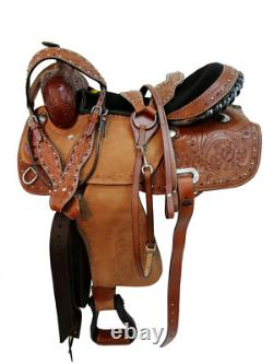 Western Saddle Horse Trail Barrel Racing Floral Tooled Leather Used Tack 15 16