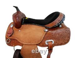 Western Saddle Horse Trail Barrel Racing Floral Tooled Leather Used Tack 15 16