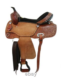 Western Saddle Horse Trail Barrel Racing Floral Tooled Leather Used Tack 15 16