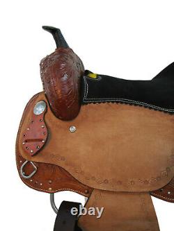 Western Saddle Horse Trail Barrel Racing Floral Tooled Leather Used Tack 15 16