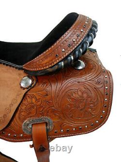 Western Saddle Horse Trail Barrel Racing Floral Tooled Leather Used Tack 15 16