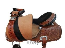 Western Saddle Horse Trail Barrel Racing Floral Tooled Leather Used Tack 15 16