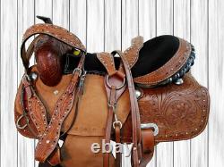Western Saddle Horse Trail Barrel Racing Floral Tooled Leather Used Tack 15 16